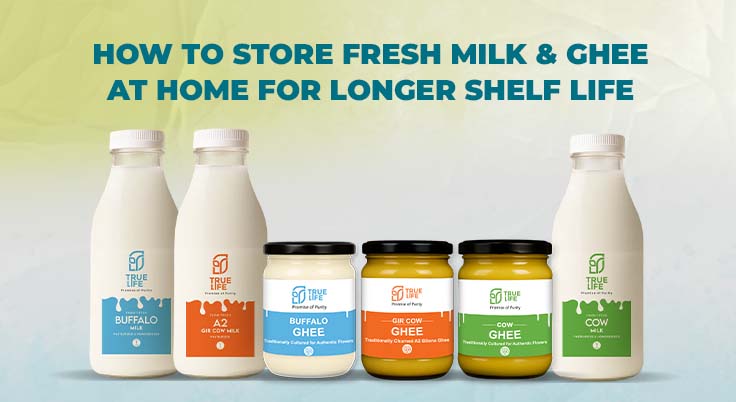 Fresh milk and pure ghee stored in shelf
